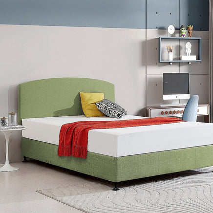 Linen Fabric Queen Bed Curved Headboard Bedhead - Olive Green Furniture Kings Warehouse 