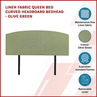 Linen Fabric Queen Bed Curved Headboard Bedhead - Olive Green Furniture Kings Warehouse 