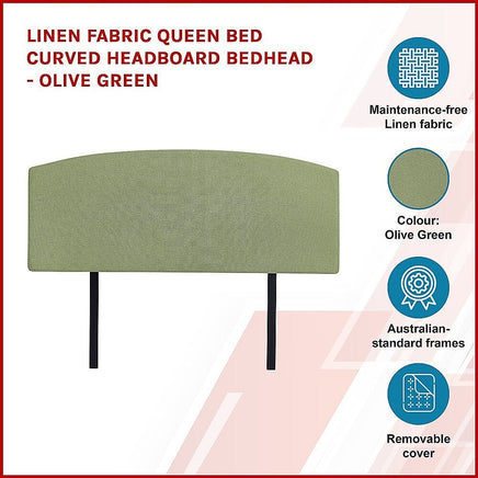 Linen Fabric Queen Bed Curved Headboard Bedhead - Olive Green Furniture Kings Warehouse 