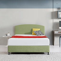 Linen Fabric Queen Bed Curved Headboard Bedhead - Olive Green Furniture Kings Warehouse 