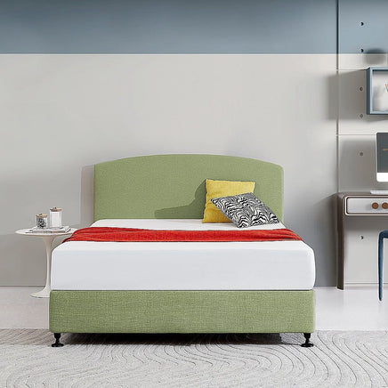 Linen Fabric Queen Bed Curved Headboard Bedhead - Olive Green Furniture Kings Warehouse 