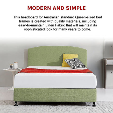 Linen Fabric Queen Bed Curved Headboard Bedhead - Olive Green Furniture Kings Warehouse 