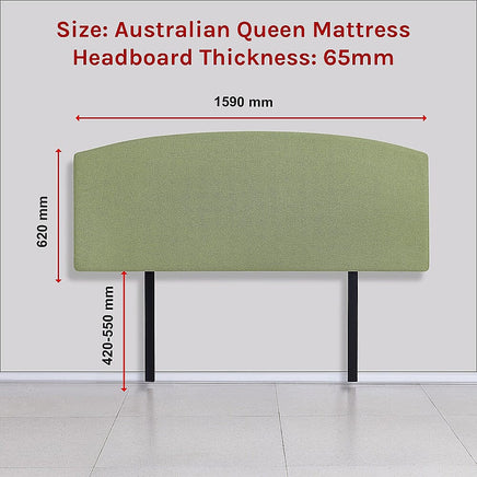 Linen Fabric Queen Bed Curved Headboard Bedhead - Olive Green Furniture Kings Warehouse 