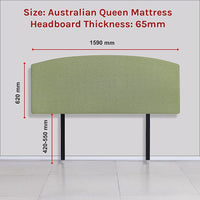 Linen Fabric Queen Bed Curved Headboard Bedhead - Olive Green Kings Warehouse 