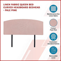 Linen Fabric Queen Bed Curved Headboard Bedhead - Pale Pink Furniture Kings Warehouse 