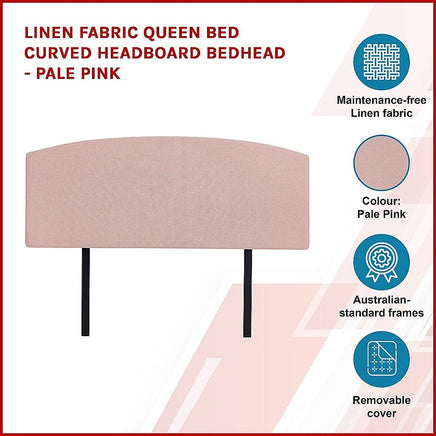 Linen Fabric Queen Bed Curved Headboard Bedhead - Pale Pink Furniture Kings Warehouse 