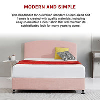 Linen Fabric Queen Bed Curved Headboard Bedhead - Pale Pink Furniture Kings Warehouse 