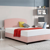 Linen Fabric Queen Bed Curved Headboard Bedhead - Pale Pink Furniture Kings Warehouse 