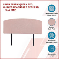 Linen Fabric Queen Bed Curved Headboard Bedhead - Pale Pink Kings Warehouse 