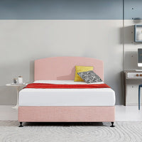 Linen Fabric Queen Bed Curved Headboard Bedhead - Pale Pink Kings Warehouse 