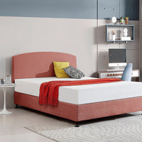 Linen Fabric Queen Bed Curved Headboard Bedhead - Pearl Copper Brown Furniture Kings Warehouse 