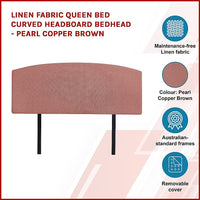 Linen Fabric Queen Bed Curved Headboard Bedhead - Pearl Copper Brown Furniture Kings Warehouse 