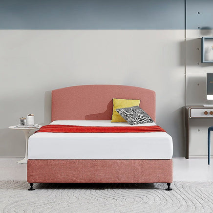 Linen Fabric Queen Bed Curved Headboard Bedhead - Pearl Copper Brown Furniture Kings Warehouse 