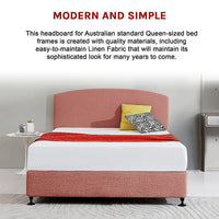Linen Fabric Queen Bed Curved Headboard Bedhead - Pearl Copper Brown Furniture Kings Warehouse 
