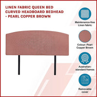 Linen Fabric Queen Bed Curved Headboard Bedhead - Pearl Copper Brown Kings Warehouse 