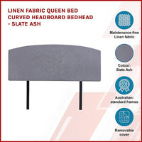 Linen Fabric Queen Bed Curved Headboard Bedhead - Slate Ash Furniture Kings Warehouse 
