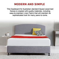 Linen Fabric Queen Bed Curved Headboard Bedhead - Slate Ash Furniture Kings Warehouse 