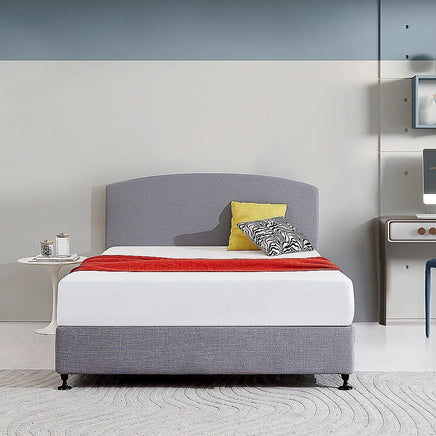 Linen Fabric Queen Bed Curved Headboard Bedhead - Slate Ash Furniture Kings Warehouse 