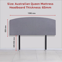 Linen Fabric Queen Bed Curved Headboard Bedhead - Slate Ash Furniture Kings Warehouse 