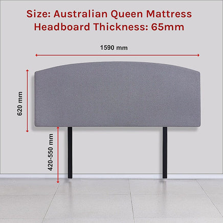 Linen Fabric Queen Bed Curved Headboard Bedhead - Slate Ash Furniture Kings Warehouse 