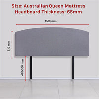 Linen Fabric Queen Bed Curved Headboard Bedhead - Slate Ash Kings Warehouse 