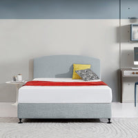Linen Fabric Queen Bed Curved Headboard Bedhead - Stone Grey Furniture Kings Warehouse 