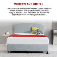 Linen Fabric Queen Bed Curved Headboard Bedhead - Stone Grey Furniture Kings Warehouse 