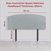 Linen Fabric Queen Bed Curved Headboard Bedhead - Stone Grey Furniture Kings Warehouse 
