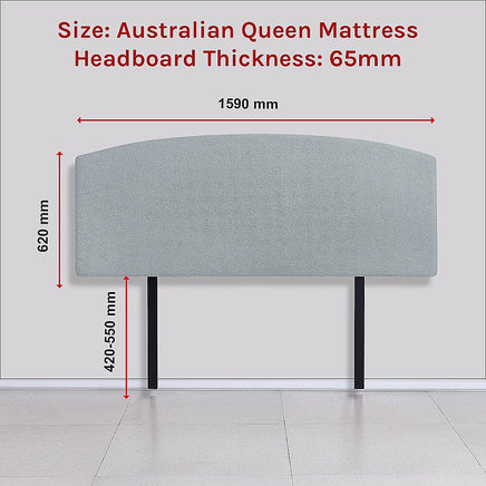 Linen Fabric Queen Bed Curved Headboard Bedhead - Stone Grey Furniture Kings Warehouse 