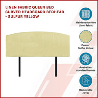 Linen Fabric Queen Bed Curved Headboard Bedhead - Sulfur Yellow Furniture Kings Warehouse 