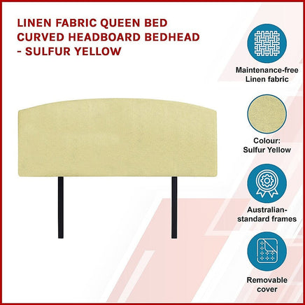 Linen Fabric Queen Bed Curved Headboard Bedhead - Sulfur Yellow Furniture Kings Warehouse 