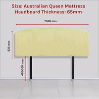 Linen Fabric Queen Bed Curved Headboard Bedhead - Sulfur Yellow Furniture Kings Warehouse 