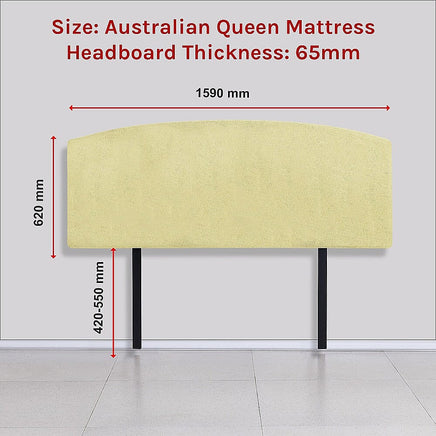 Linen Fabric Queen Bed Curved Headboard Bedhead - Sulfur Yellow Furniture Kings Warehouse 