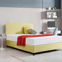 Linen Fabric Queen Bed Curved Headboard Bedhead - Sulfur Yellow Furniture Kings Warehouse 