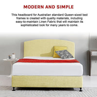 Linen Fabric Queen Bed Curved Headboard Bedhead - Sulfur Yellow Furniture Kings Warehouse 