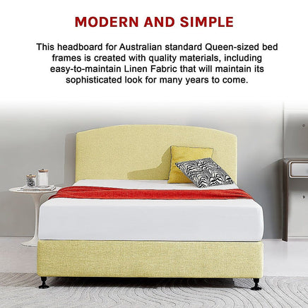 Linen Fabric Queen Bed Curved Headboard Bedhead - Sulfur Yellow Furniture Kings Warehouse 