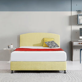 Linen Fabric Queen Bed Curved Headboard Bedhead - Sulfur Yellow Furniture Kings Warehouse 