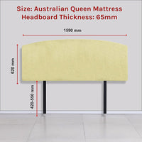 Linen Fabric Queen Bed Curved Headboard Bedhead - Sulfur Yellow Kings Warehouse 