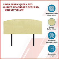 Linen Fabric Queen Bed Curved Headboard Bedhead - Sulfur Yellow Kings Warehouse 