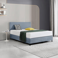 Linen Fabric Queen Bed Deluxe Headboard Bedhead - Berlin Blue Furniture Kings Warehouse 