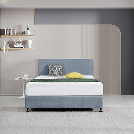 Linen Fabric Queen Bed Deluxe Headboard Bedhead - Berlin Blue Furniture Kings Warehouse 