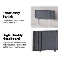 Linen Fabric Queen Bed Deluxe Headboard Bedhead - Grey Furniture Kings Warehouse 