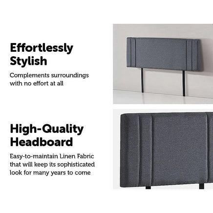 Linen Fabric Queen Bed Deluxe Headboard Bedhead - Grey Furniture Kings Warehouse 