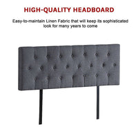 Linen Fabric Queen Bed Deluxe Headboard Bedhead - Grey Furniture Kings Warehouse 