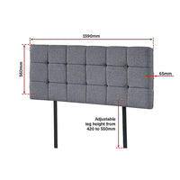 Linen Fabric Queen Bed Deluxe Headboard Bedhead - Grey Furniture Kings Warehouse 
