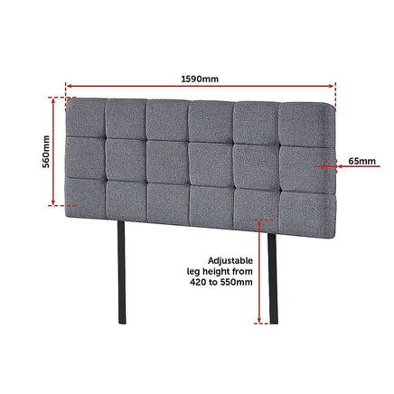 Linen Fabric Queen Bed Deluxe Headboard Bedhead - Grey Furniture Kings Warehouse 
