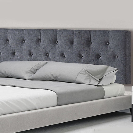 Linen Fabric Queen Bed Deluxe Headboard Bedhead - Grey Furniture Kings Warehouse 