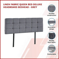 Linen Fabric Queen Bed Deluxe Headboard Bedhead - Grey Furniture Kings Warehouse 
