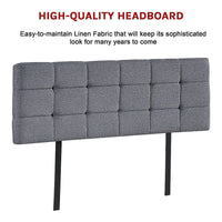 Linen Fabric Queen Bed Deluxe Headboard Bedhead - Grey Furniture Kings Warehouse 