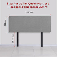 Linen Fabric Queen Bed Deluxe Headboard Bedhead - Night Ash Furniture Kings Warehouse 